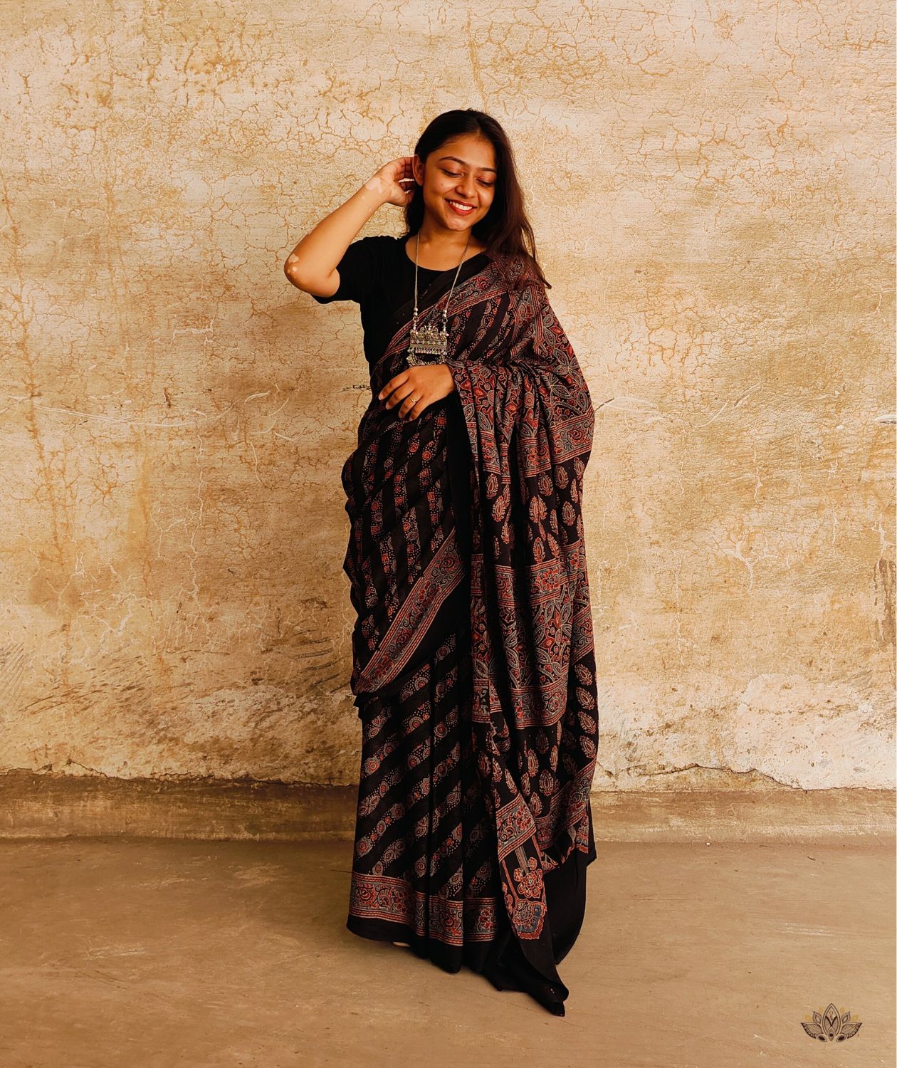 AJRAKH COTTON HAND BLOCK PRINTED SAREE