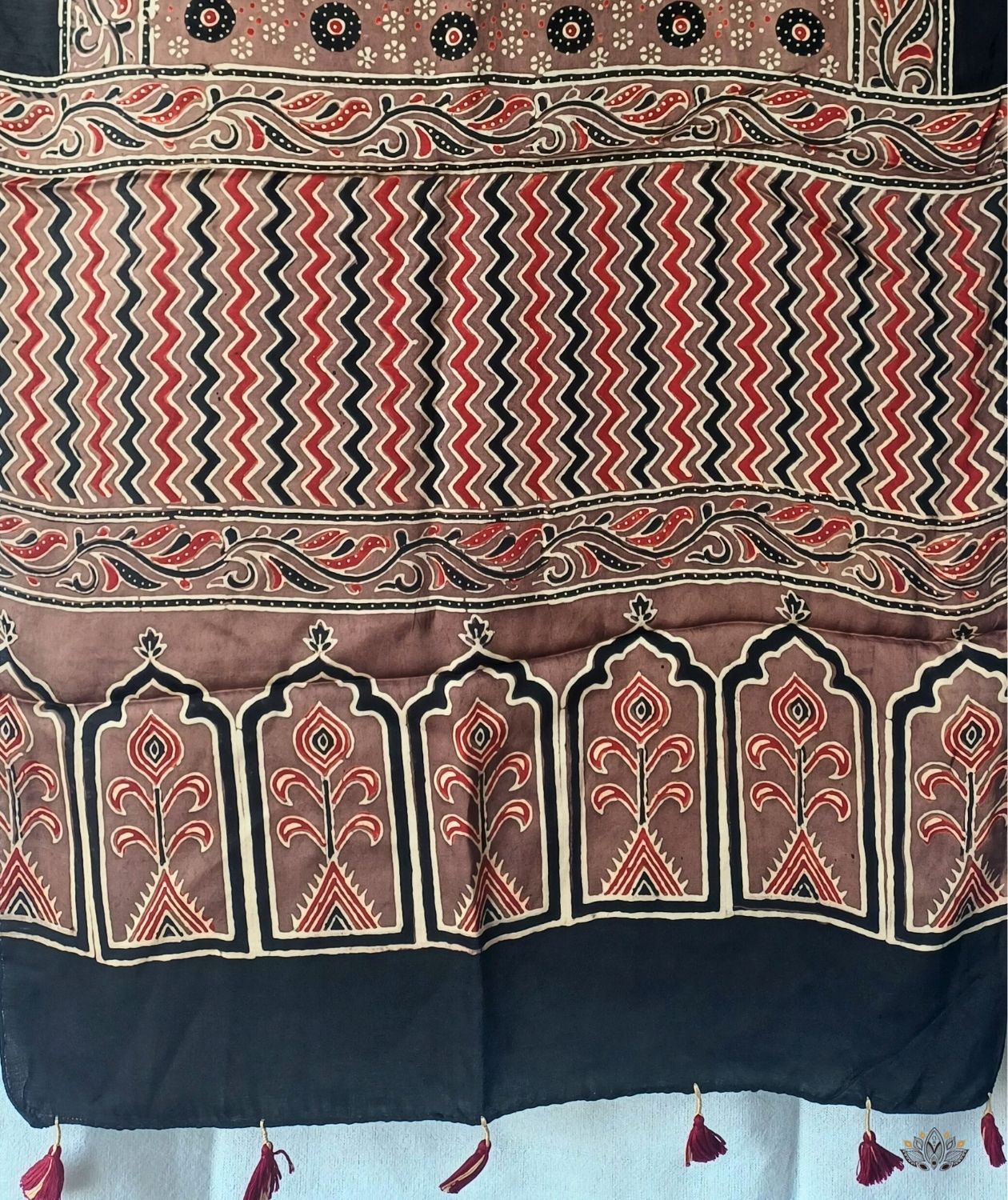 Ajrakh modal silk hand block printed stole