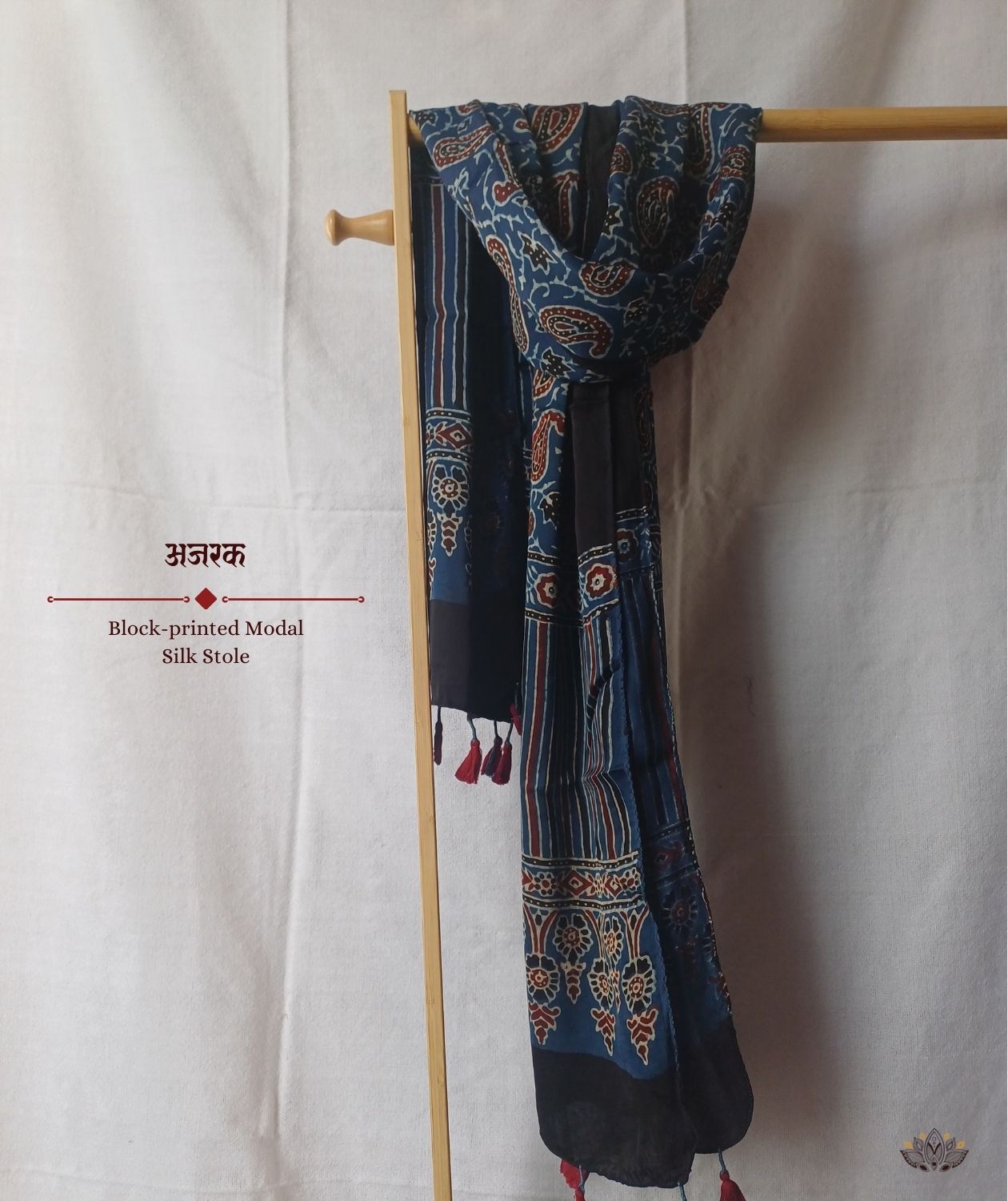 Ajrakh modal silk hand block printed stole