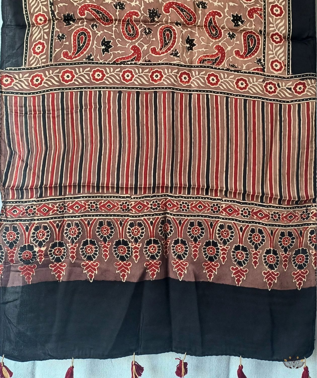 Ajrakh modal silk hand block printed stole
