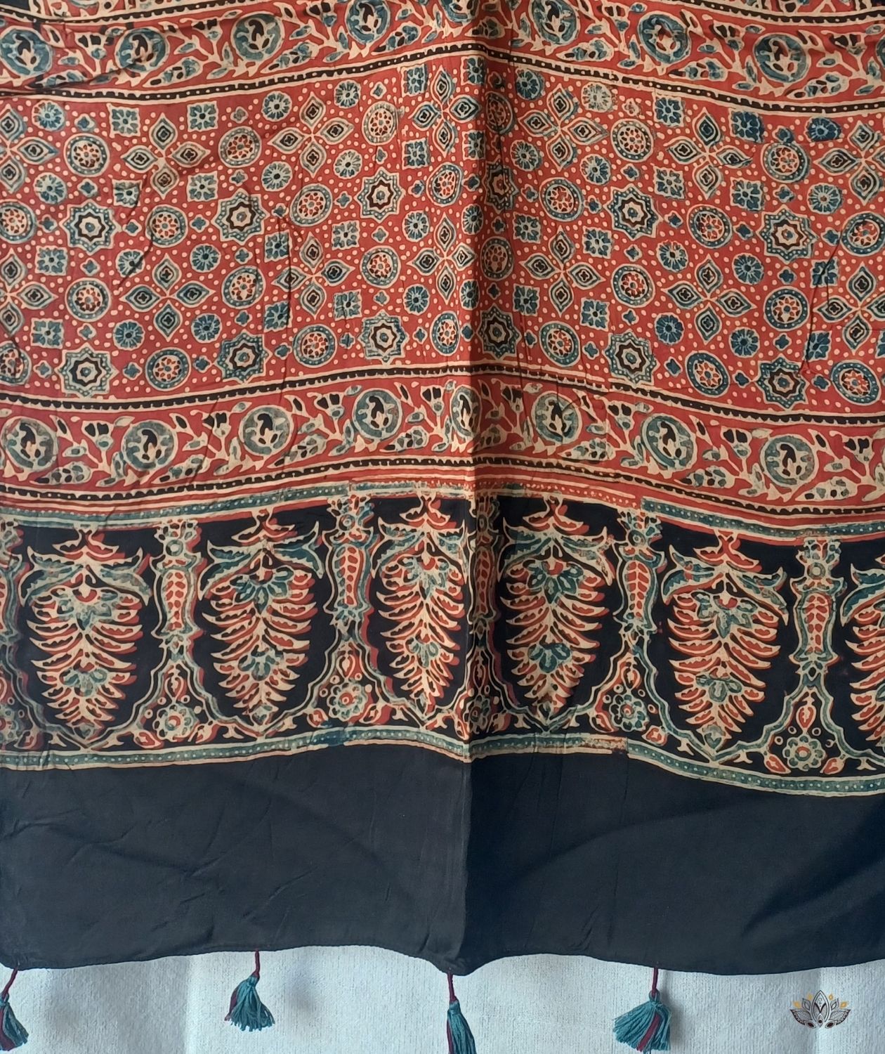 Ajrakh modal silk hand block printed stole