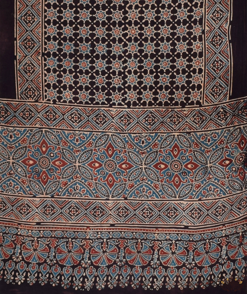 Ajrakh cotton hand block printed stole