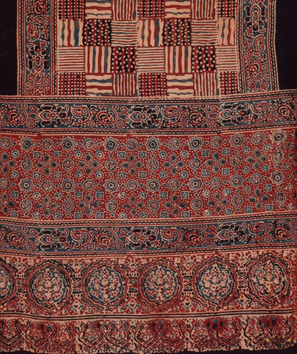 Ajrakh cotton hand block printed stole