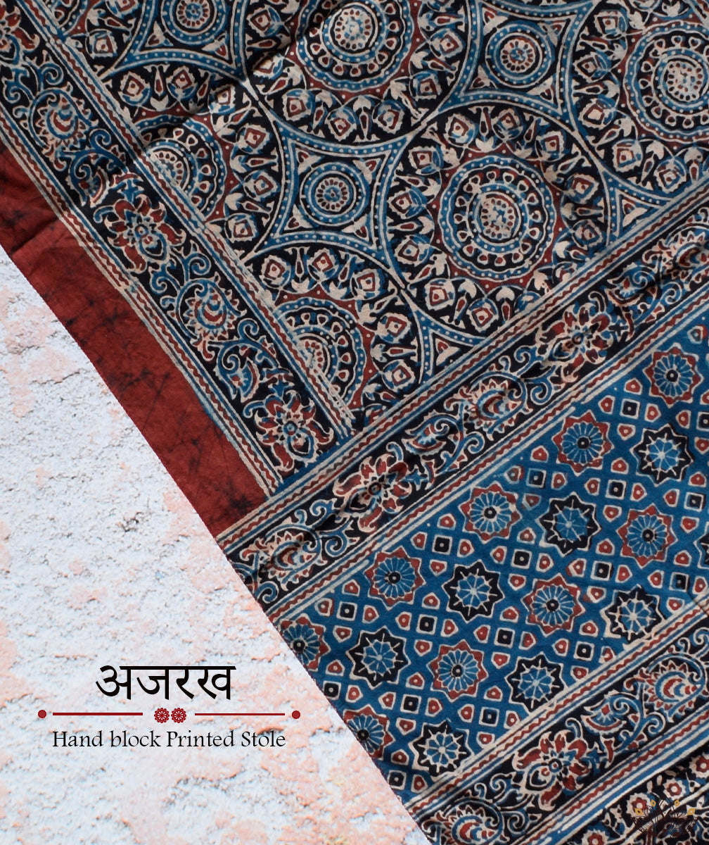 Ajrakh cotton hand block printed stole