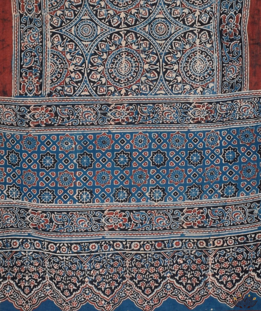 Ajrakh cotton hand block printed stole
