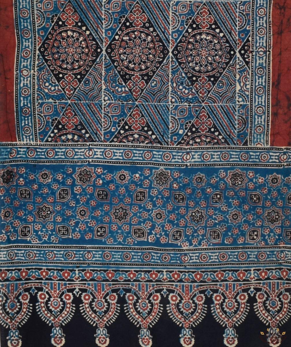 Ajrakh cotton hand block printed stole