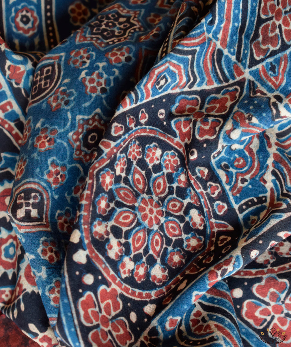Ajrakh cotton hand block printed stole