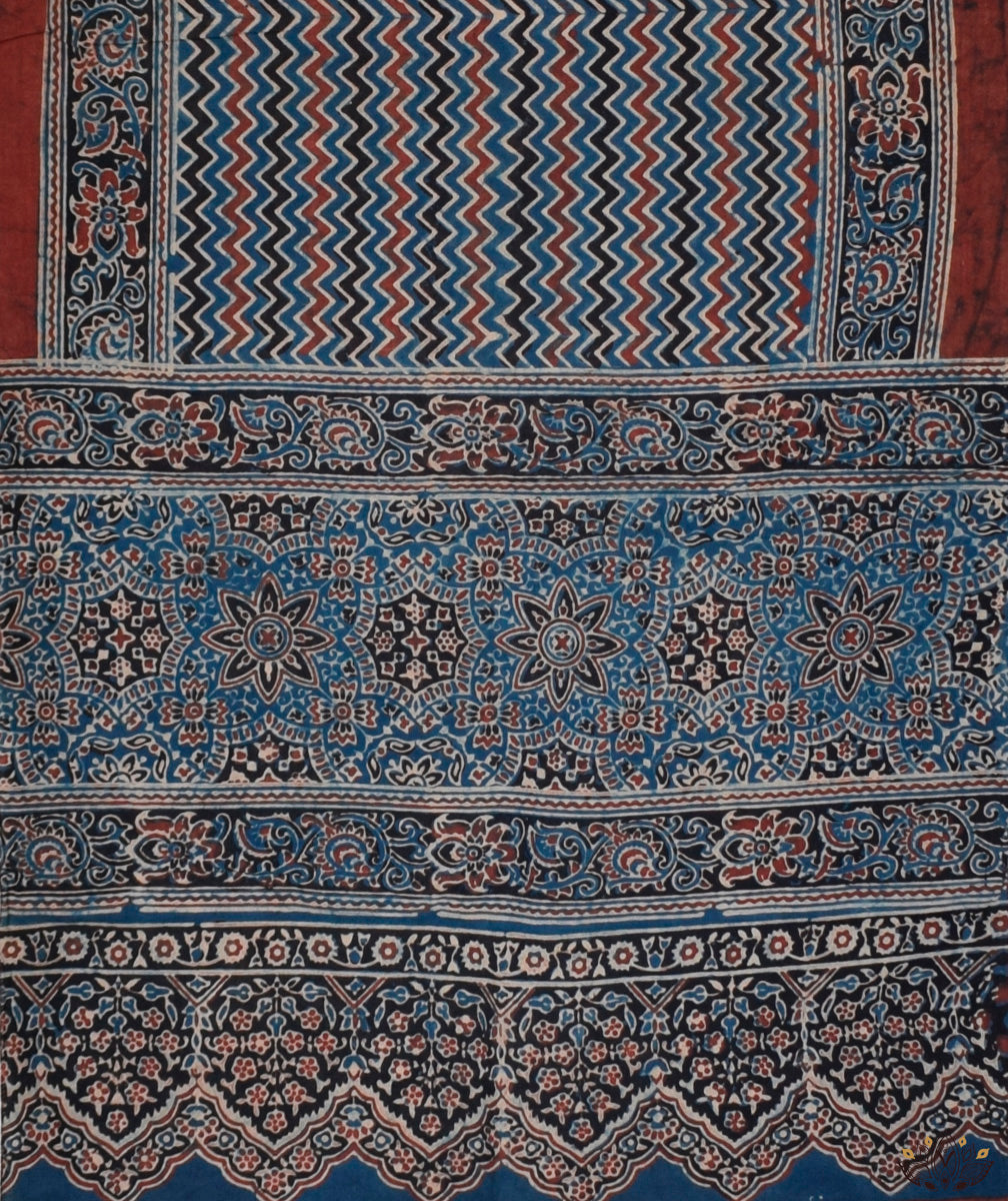 Ajrakh cotton hand block printed stole