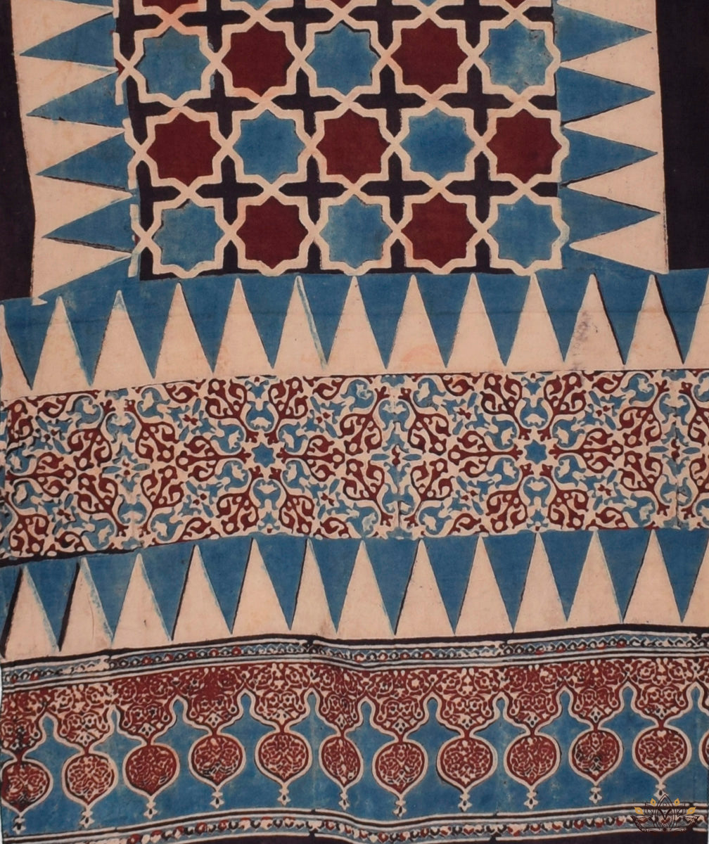 Ajrakh cotton hand block printed stole