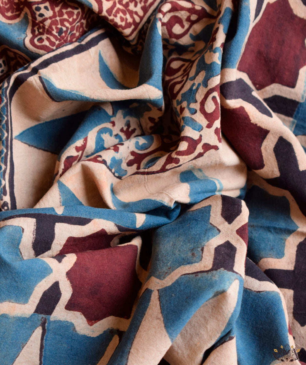 Ajrakh cotton hand block printed stole