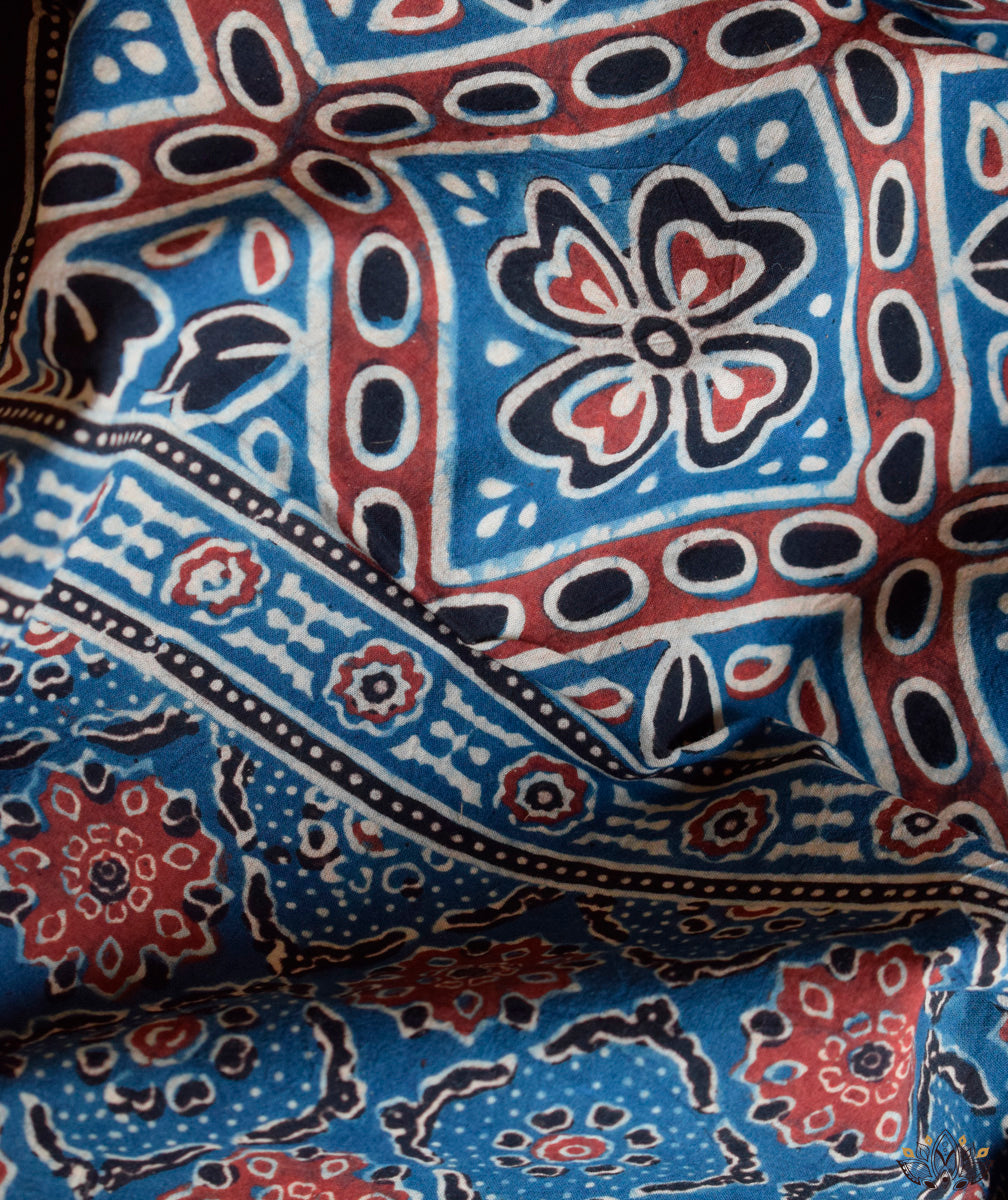 Ajrakh cotton hand block printed stole