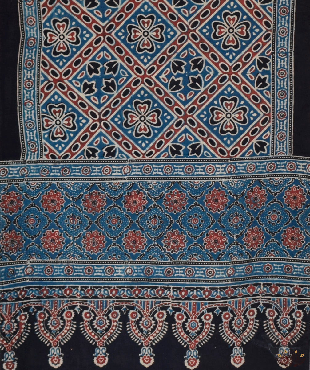 Ajrakh cotton hand block printed stole