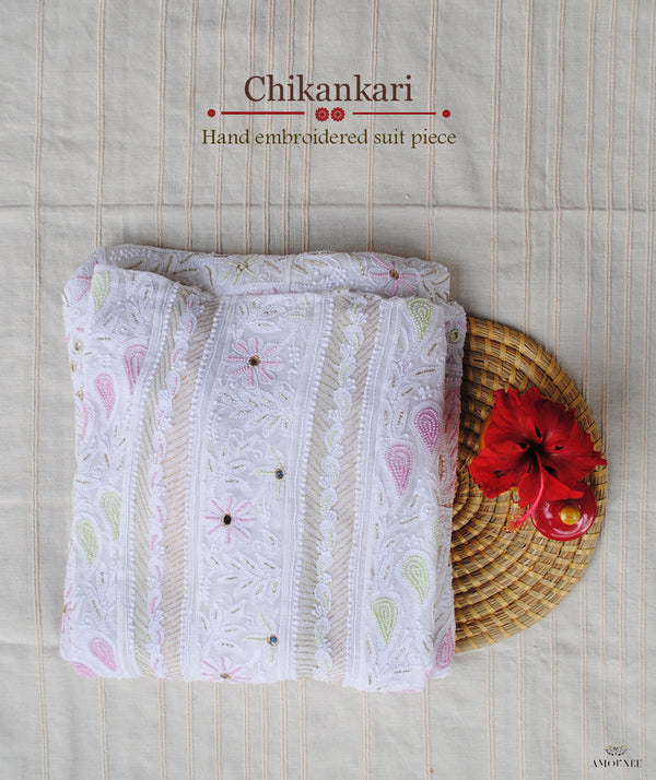 Chikankari Hand Embroidered Semi stitched 2 Piece Anarkali