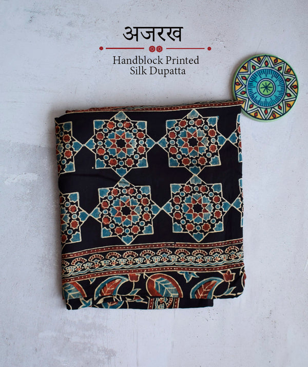 Ajrakh modal silk hand block printed dupatta