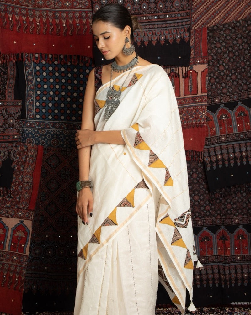 Exclusive Applique HandStiched Chanderi Saree