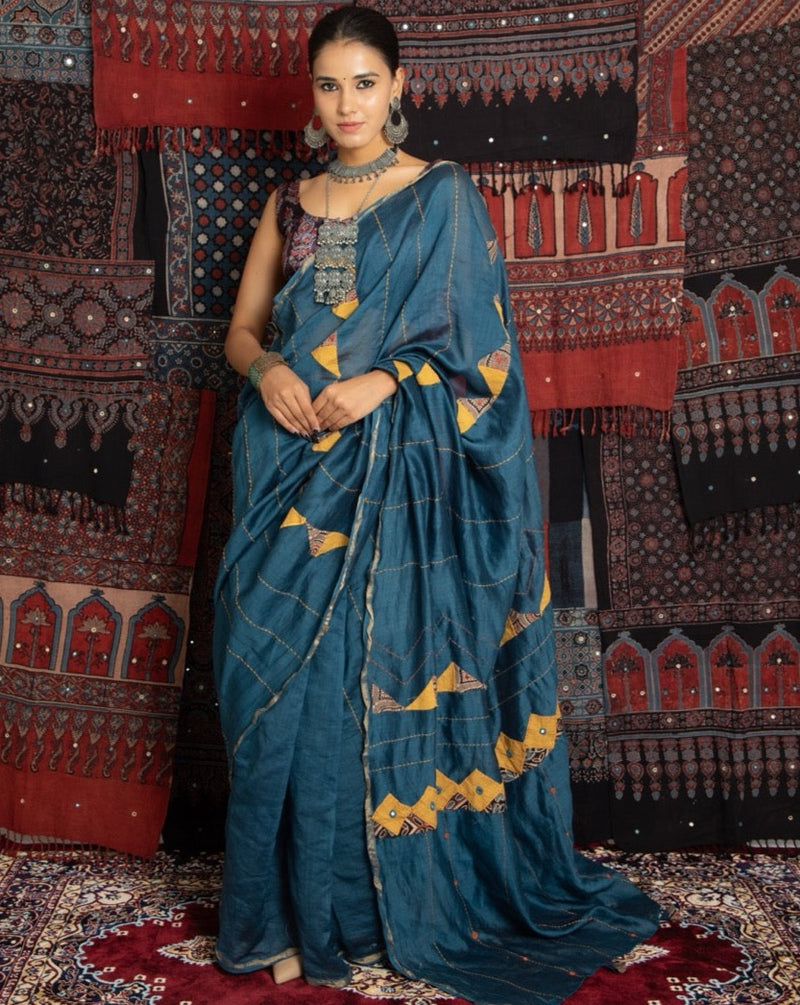 Exclusive Applique HandStiched Chanderi Saree