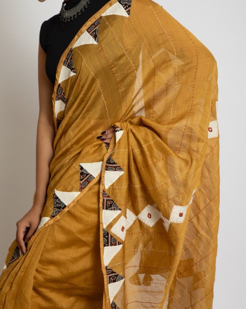 Exclusive Applique HandStiched Chanderi Saree