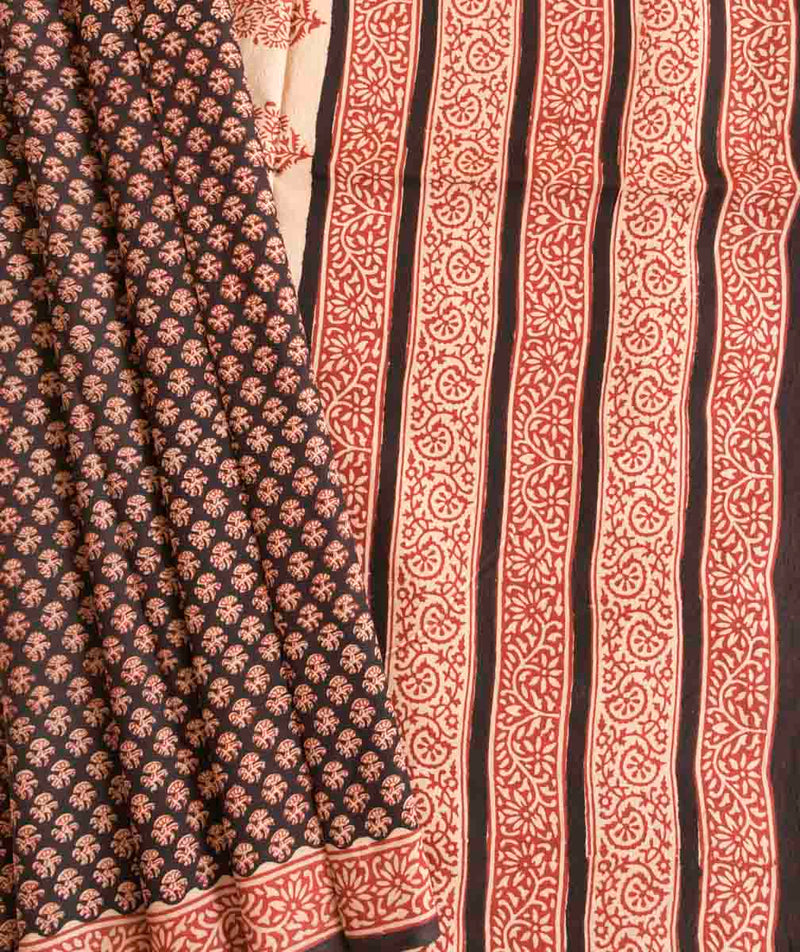 Cotton Bagru Handblock Printed Saree