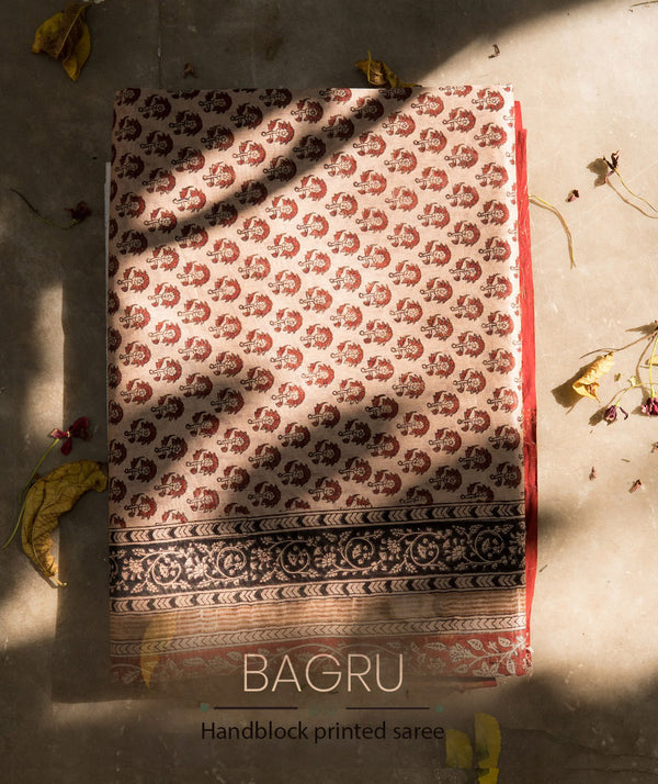 Bagru Handblock Printed Chanderi silk saree