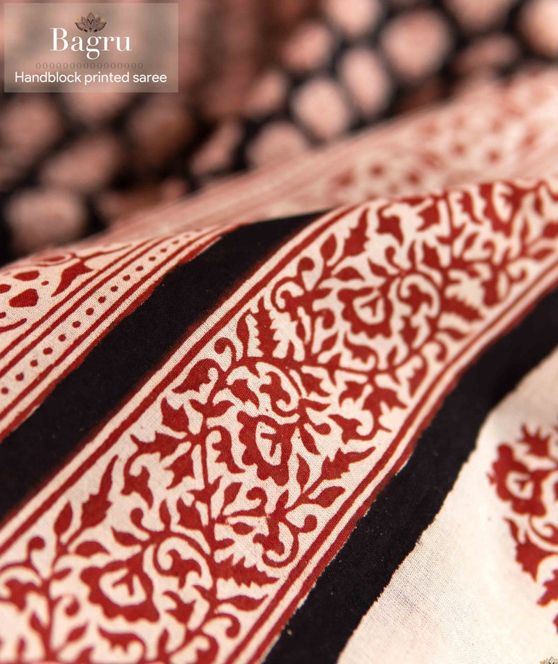 Cotton Bagru Handblock Printed Saree