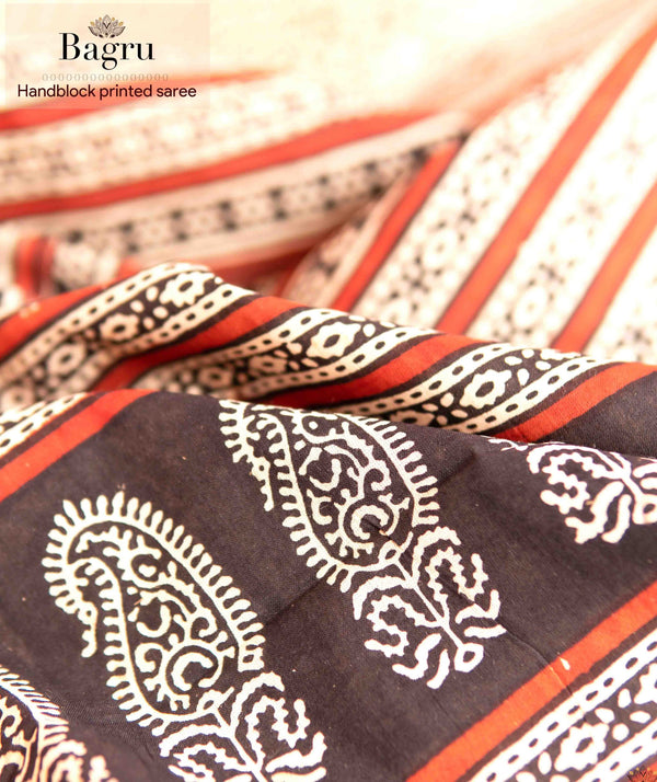 Cotton Bagru Handblock Printed Saree