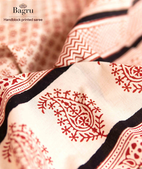 Cotton Bagru Handblock Printed Saree