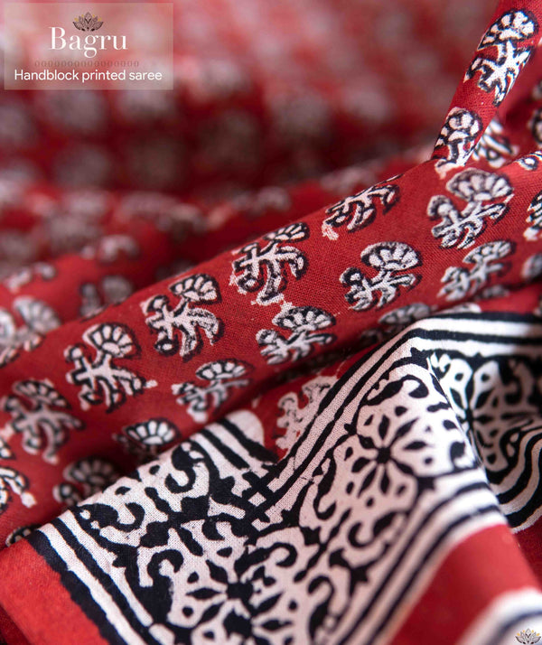 Cotton Bagru Handblock Printed Saree