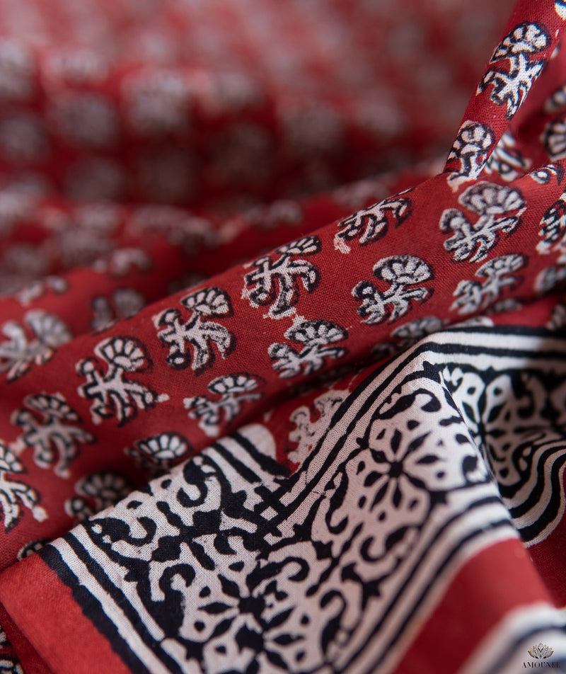 Cotton Bagru Handblock Printed Saree