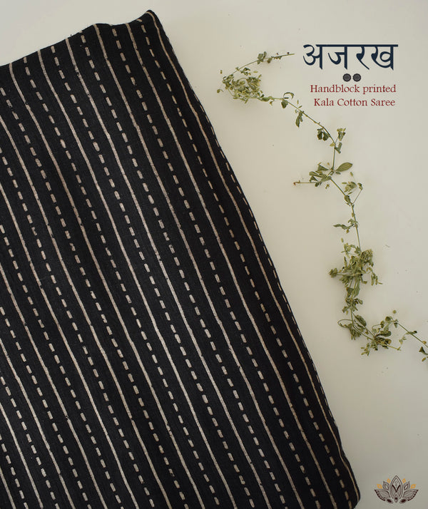 Ajrakh Linen hand block printed saree