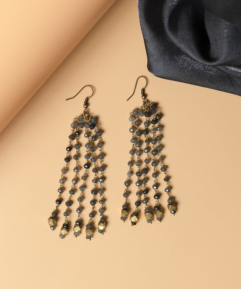 Grey Genuine Semiprecious Gemstone and Dokra Brass Earring