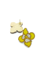 WHE Bloom Leaf Motif Repurposed Fabric and Wood Yellow Stud