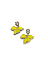 WHE Bloom Leaf Motif Repurposed Fabric and Wood Yellow Earring