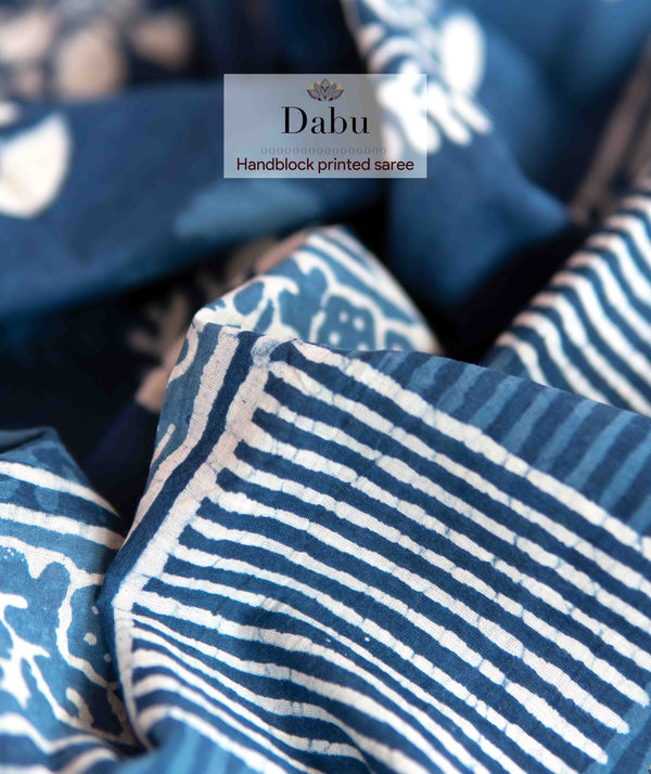 Cotton Dabu Handblock Printed Saree