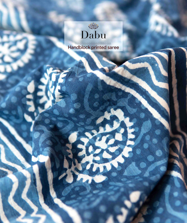Cotton Dabu Handblock Printed Saree