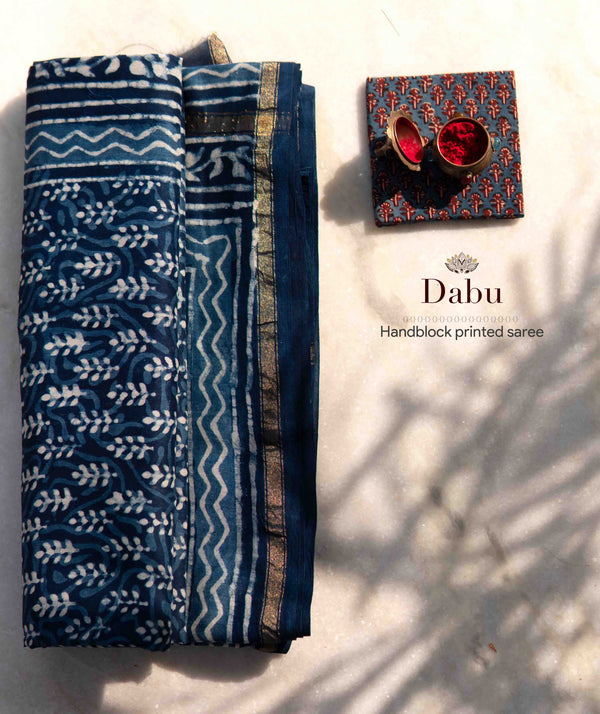 Dabu Chanderi Handblock Printed Saree