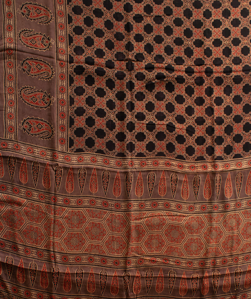 Ajrakh modal silk hand block printed saree