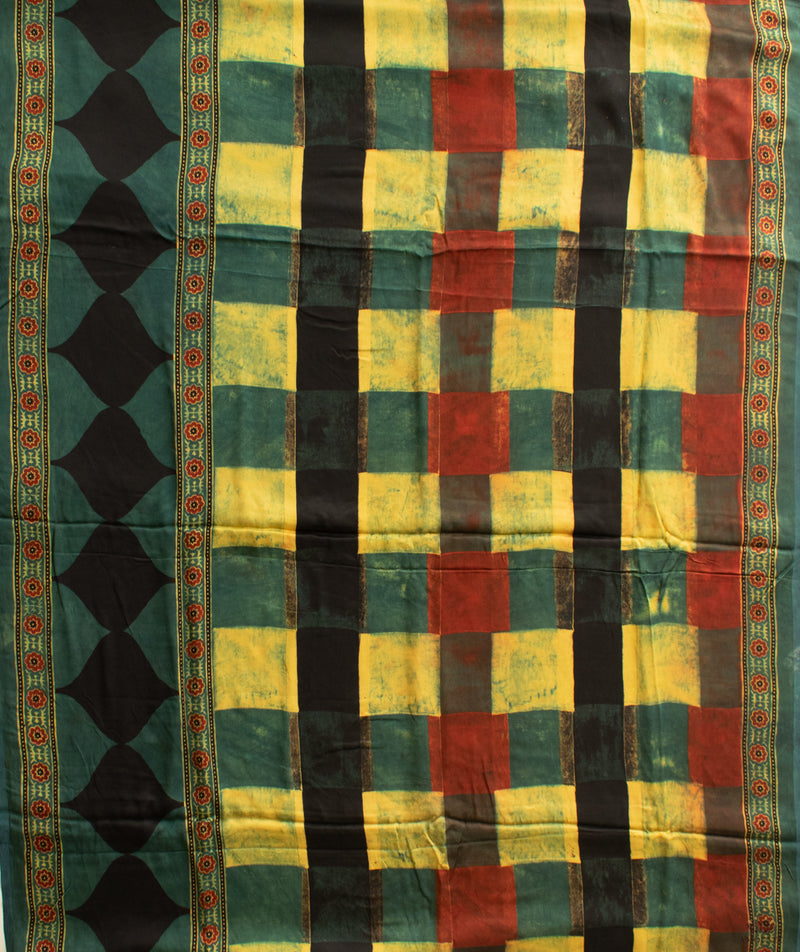 Ajrakh modal silk hand block printed saree