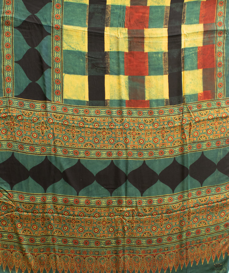 Ajrakh modal silk hand block printed saree