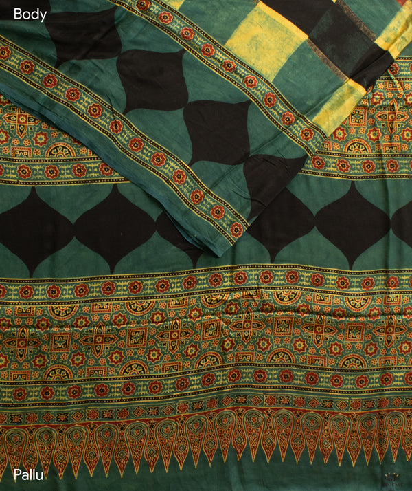 Ajrakh modal silk hand block printed saree