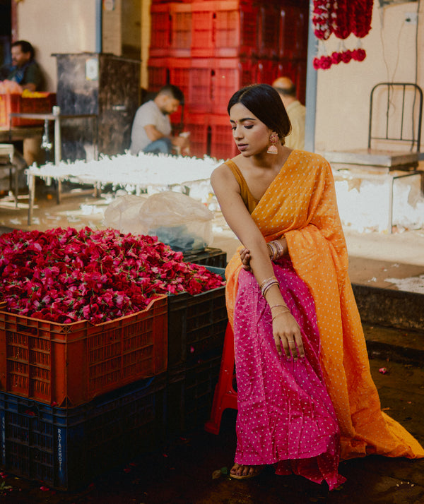 Bandhani Chanderi Silk Saree