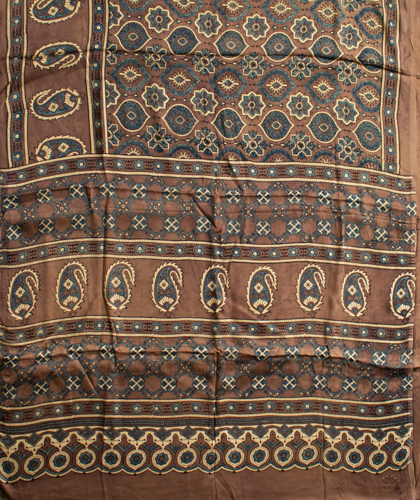 AJRAKH MODAL SILK HAND BLOCK PRINTED SAREE