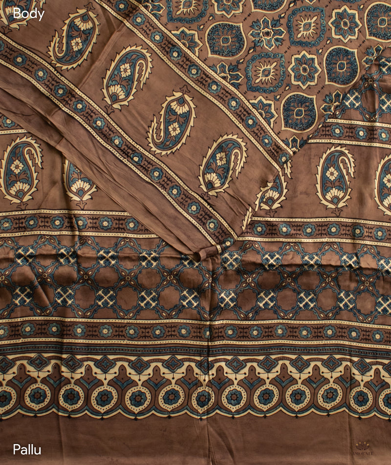 AJRAKH MODAL SILK HAND BLOCK PRINTED SAREE