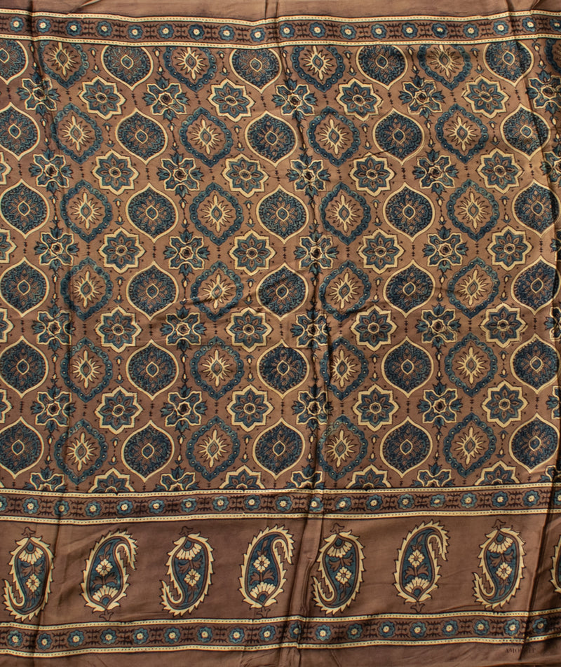 AJRAKH MODAL SILK HAND BLOCK PRINTED SAREE