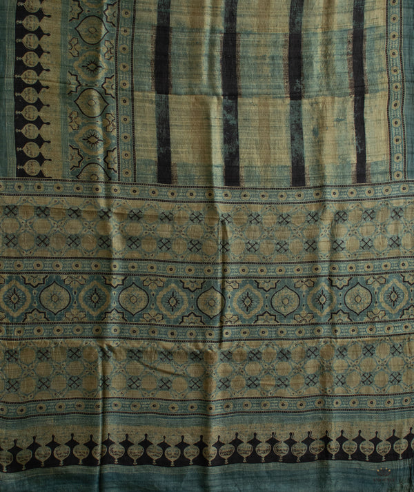 AJRAKH DUPION SILK HAND BLOCK PRINTED SAREE