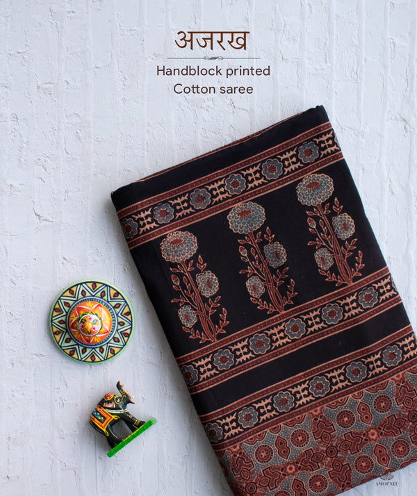 AJRAKH COTTON HANDBLOCK PRINTED SAREE