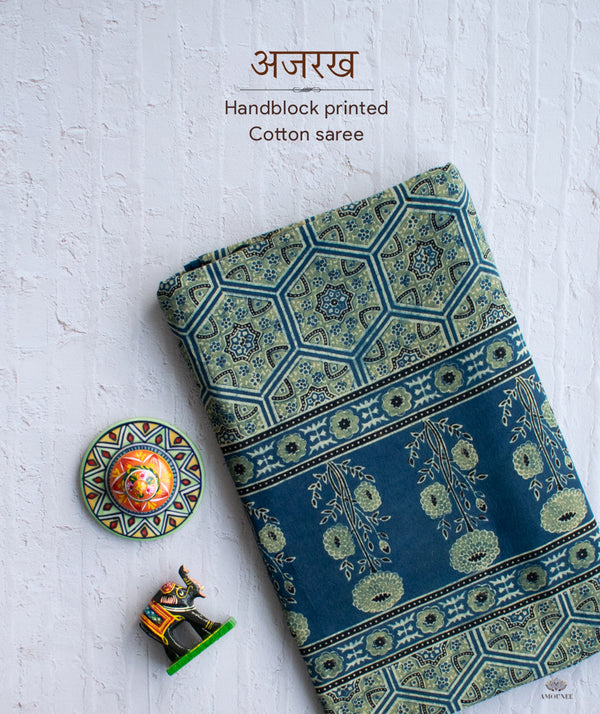 AJRAKH COTTON HANDBLOCK PRINTED SAREE