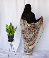 AJRAKH MODAL SILK HAND BLOCK PRINTED SAREE