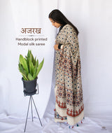 AJRAKH MODAL SILK HAND BLOCK PRINTED SAREE