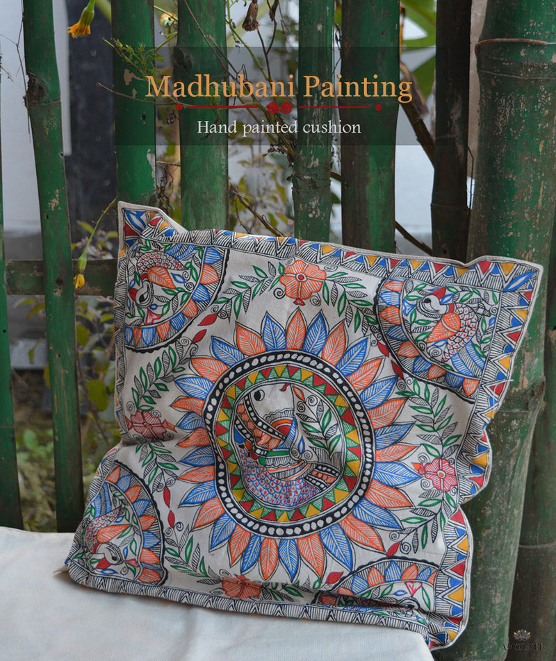 Madhubani Hand Painted Cushion Cover