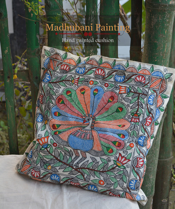 Madhubani Hand Painted Cushion Cover